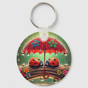 Porte-clés Deux coccinelles sous un parapluie pour accessoire