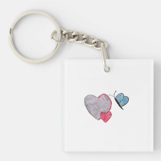 Porte-clés Deux coeurs avec papillon (Devant)