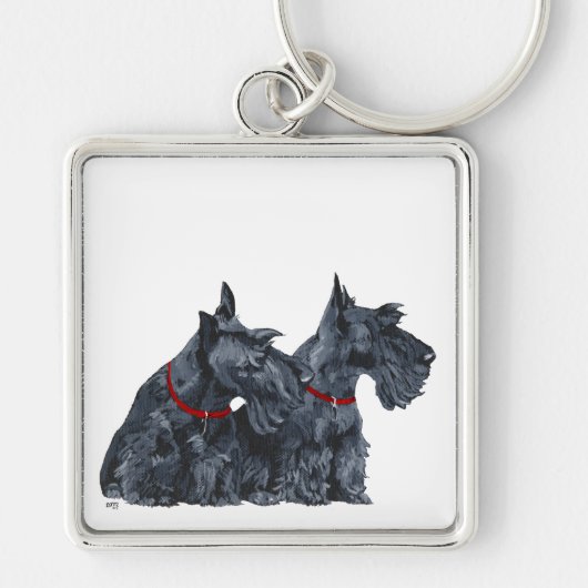Porte-clés Deux curieux Scottish Terriers (Devant)