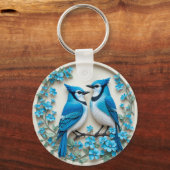 Porte-clés Deux geais bleus reposant sur une branche (Verso)