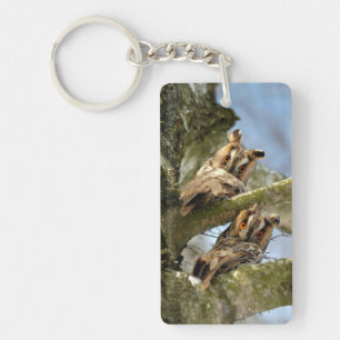 Porte-clés Deux hiboux dans les bois, oiseaux, faune Porte-cl