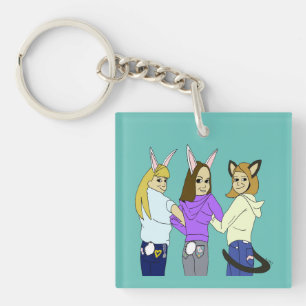 Porte-clés Deux lapins et un chaton