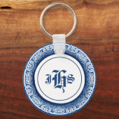 Porte-clés Deux Poissons Koi Carp Chinoiserie Motif bleu (Verso)