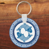 Porte-clés Deux Poissons Koi Carp Chinoiserie Motif bleu (Recto)