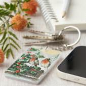 Porte-clés Deux robins on a fence in the snow (Devant droit)
