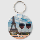 Porte-clés Deux verres de vin avec la tour Eiffel (Verso)