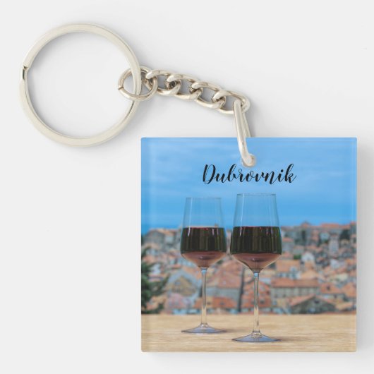 Porte-clés Deux verres de vin rouge avec vue sur Dubrovnik (Devant)