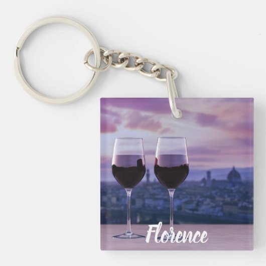 Porte-clés Deux verres de vin rouge sur la ligne d'horizon de (Devant)