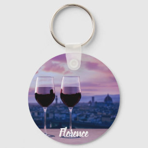 Porte-clés Deux verres de vin rouge sur la ligne d'horizon de