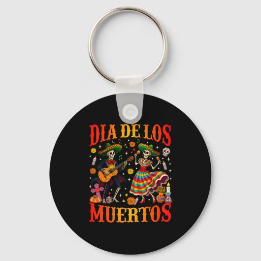 Porte-clés Dia De Los Muertos Dancing Skeletons Guitar Day Of (Recto)
