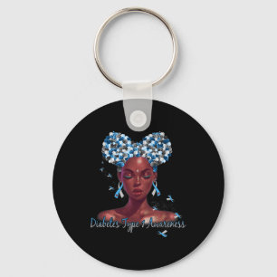 Porte-clés Diabète Type 1 Sensibilisation Bleu Et Gris Ribbon