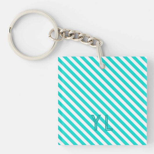 Porte-clés Diagonale néon bleu et blanc rayures initiales (Devant)