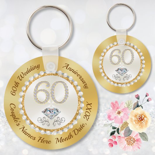 Porte-clés Diamant Blanc Personnalisé 60e Anniversaire Faveur