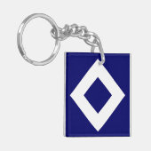 Porte-clés Diamant Bleu Profond, Bordure Blanche Gras (Devant gauche)