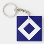 Porte-clés Diamant Bleu Profond, Bordure Blanche Gras (Devant)