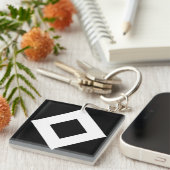 Porte-clés Diamant noir, Bordure en blanc gras (Devant Droit)