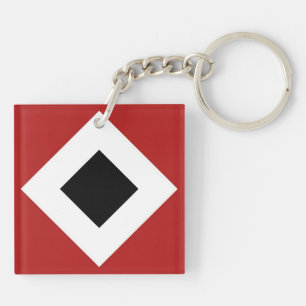 Porte-clés Diamant noir, Bordure en blanc gras sur Rouge