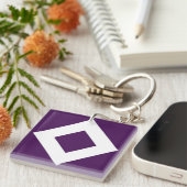 Porte-clés Diamant Profond Violet, Bordure Blanche Gras (Devant Droit)