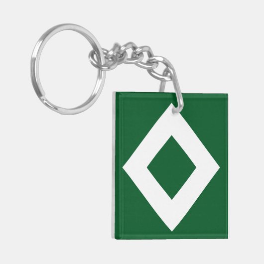 Porte-clés Diamant Vert, Bordure Blanche Gras (Devant gauche)