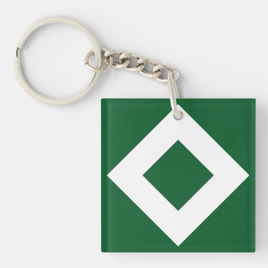 Porte-clés Diamant Vert, Bordure Blanche Gras (Devant)