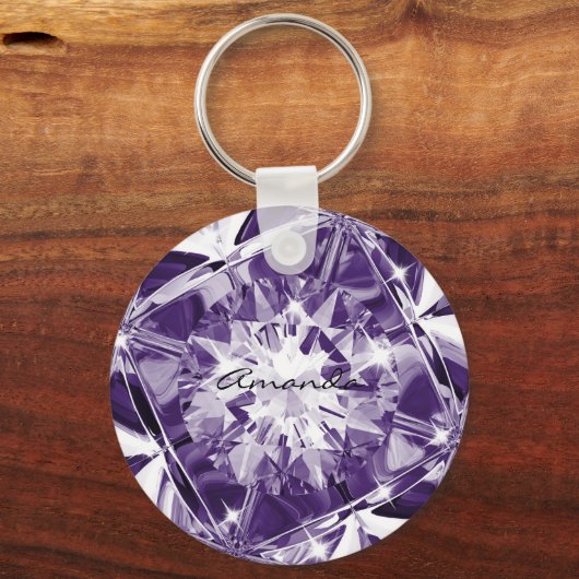 Porte-clés Diamant Violet Unique Nom Personnalisé Unique (Verso)