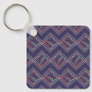 Porte-clés Diamants brodés d'indigo