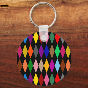 Porte-clés Diamants Harlequin Colorés Design Noir