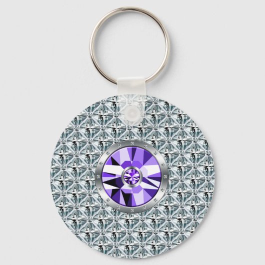 Porte-clés Diamants Violets Motif Et Or Blanc (Recto)