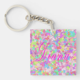 Porte-clés Diana, Nom Logo Sur Les Papillons Pastel,