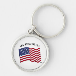 Porte-clés DIEU BÉNISSE LES ÉTATS-UNIS avec le drapeau améric