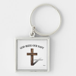 Porte-clés DIEU BÉNISSE NOTRE MARINE avec une croix robuste