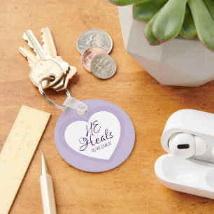 Porte-clés Dieu guérit les cœurs brisés Violet clair Confort