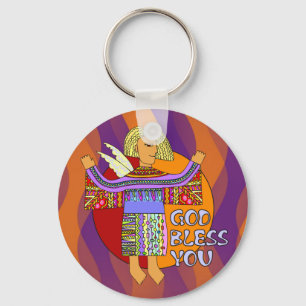 Porte-clés Dieu te bénisse ondes violettes oranges