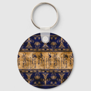 Porte-clés Dieux égyptiens et frontière ornementale -or bleu