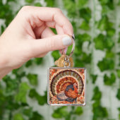 Porte-clés Dinde de l'automne impressionniste rustique (main)