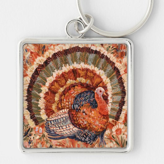 Porte-clés Dinde de l'automne impressionniste rustique (Devant)