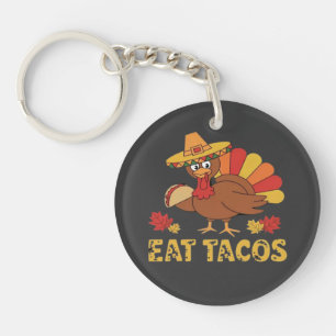 Porte-clés Dinde drôle de Thanksgiving mangeant des tacos