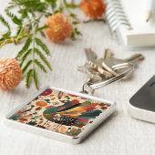 Porte-clés Dinde rétro boho patchwork d'automne (Côté)