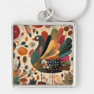Porte-clés Dinde rétro boho patchwork d'automne