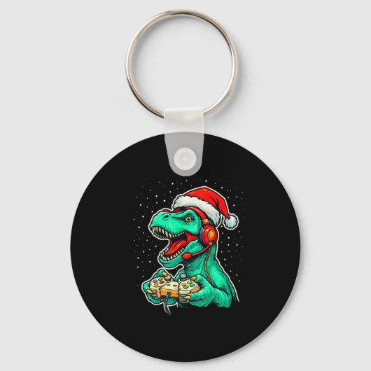 Porte-clés Dinosaur T Rex Playing Video Game Santa Hat Christ (Recto)