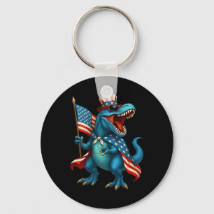 Porte-clés Dinosaur T Rex Rugissant 4 Juillet Drapeau América