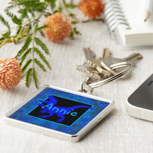 Porte-clés Dinosaure Bleu Personnalisé Caché (Côté)