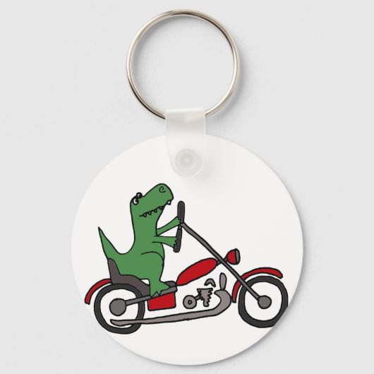 Porte-clés Dinosaure T-rex drôle sur moto rouge (Recto)