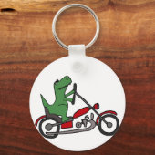 Porte-clés Dinosaure T-rex drôle sur moto rouge (Recto)