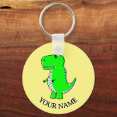 Porte-clés Dinosaure Vert Cute Texte Personnalisé (Verso)