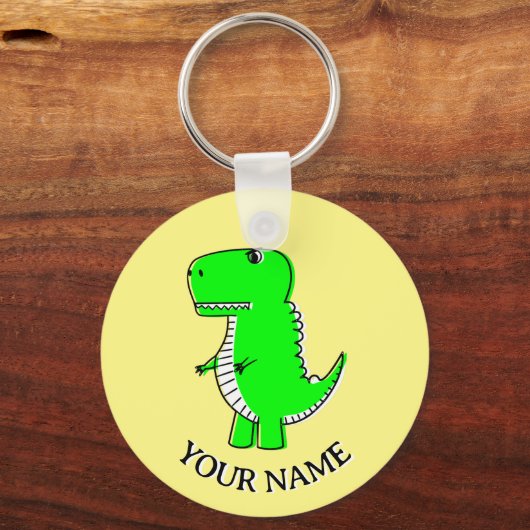 Porte-clés Dinosaure Vert Cute Texte Personnalisé (Recto)