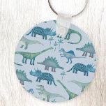 Porte-clés Dinosaures bleu<br><div class="desc">Dinosaures mignons et pas très effrayants sur un arrière - plan bleu moyen.</div>