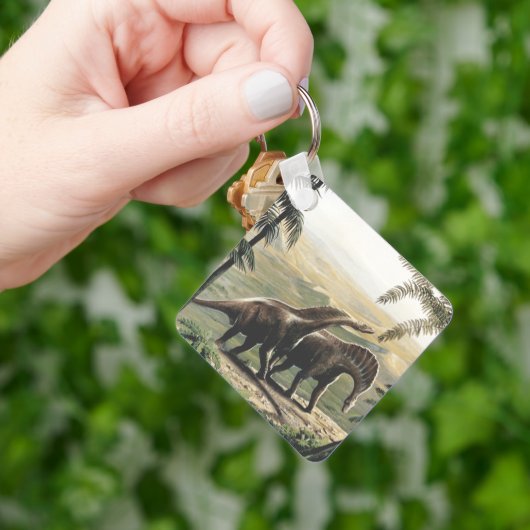 Porte-clés Dinosaures vintages, Amargasaurus aux palmiers (main)