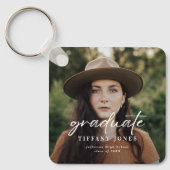 Porte-clés Diplômé moderne blanc Script 4 Photos Graduation (Recto)