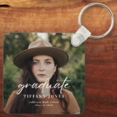 Porte-clés Diplômé moderne blanc Script 4 Photos Graduation (Verso)